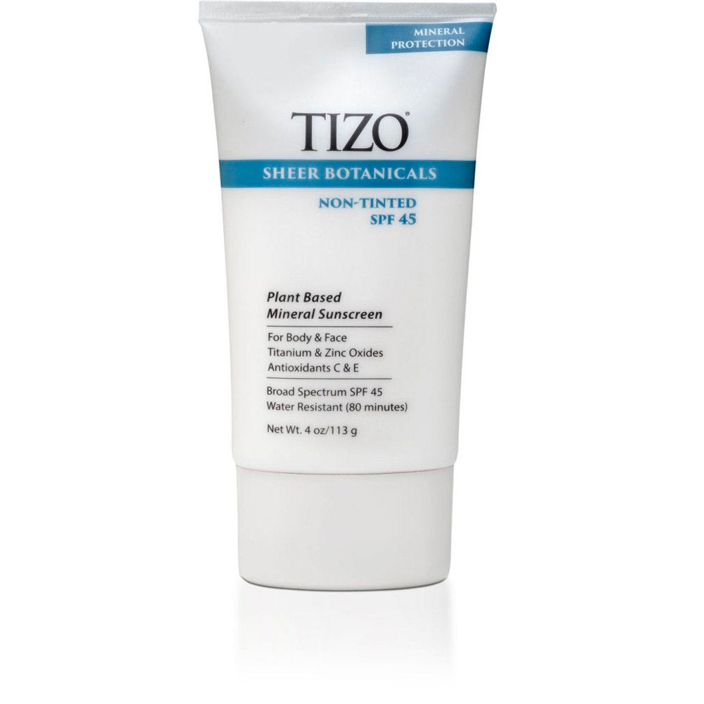 TIZO Sheer Botanicals Body and Face Non-Tinted Plant Based Mineral Sunscreen, SPF 45